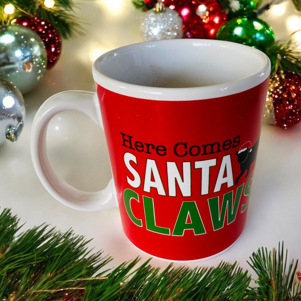 New Ceramic 16 oz Santa Claws Christmas Black Cat Kitty Kitten Tea Coffee Mug
